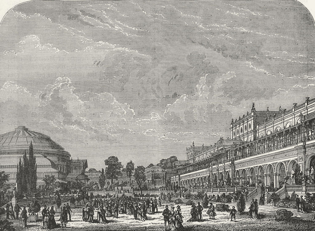 SOUTH KENSINGTON. Albert Hall & Exhibition building 1880 old antique print